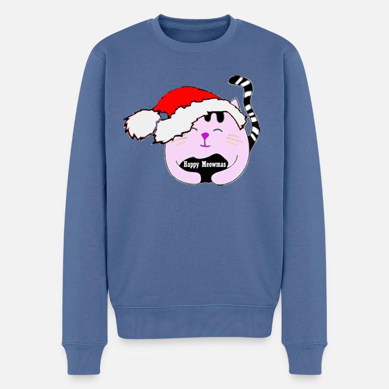Weihnachtskatze - Männer Premium Bio Pullover - Taubenblau