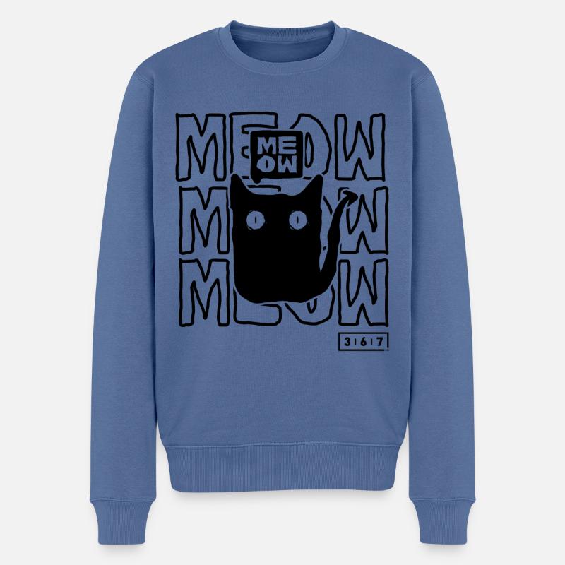 Schwarze Katze miau - Männer Premium Bio Pullover - Taubenblau
