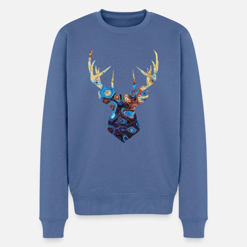 Hirsch Mosaik - Männer Premium Bio Pullover - Taubenblau
