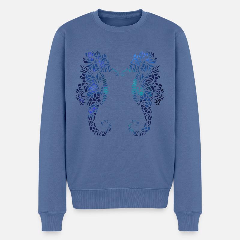 hippocampe - Pull Premium bio Homme - bleu pigeon