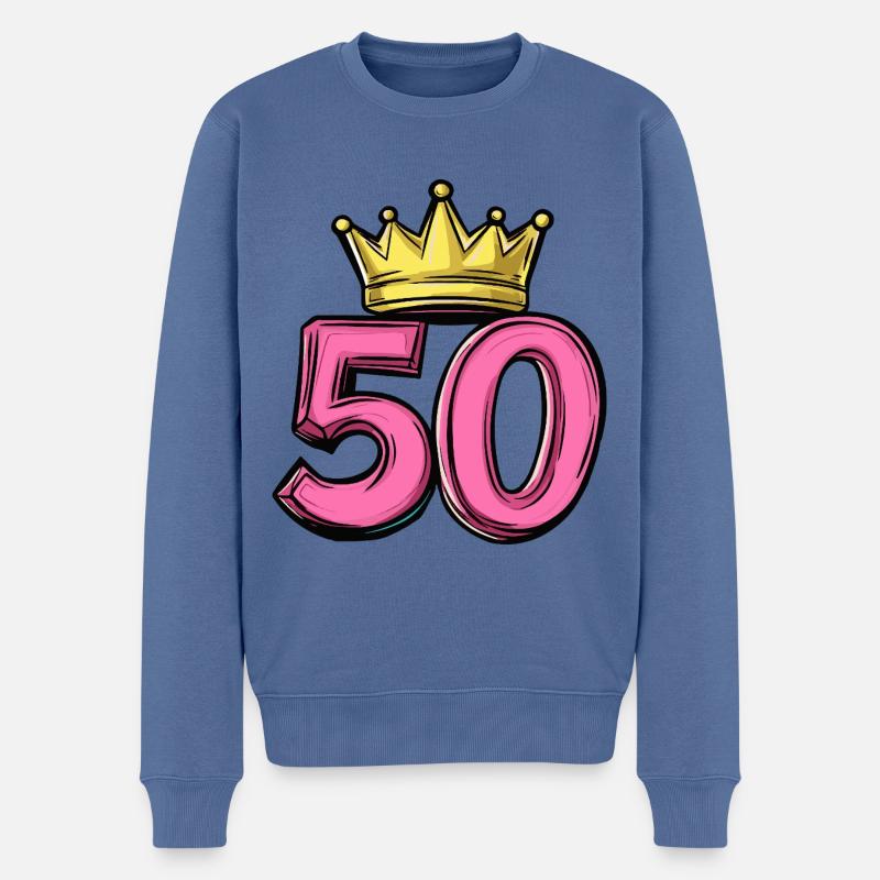 50 Zahl Krone - Männer Premium Bio Pullover - Taubenblau