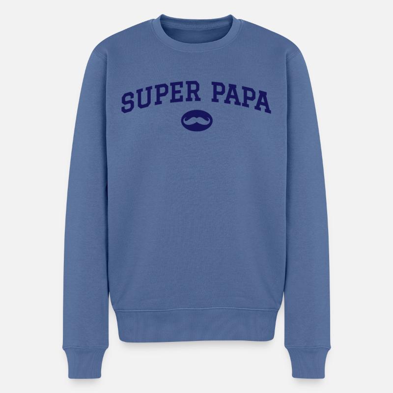 Super Papa Schnurrbart - Männer Premium Bio Pullover - Taubenblau