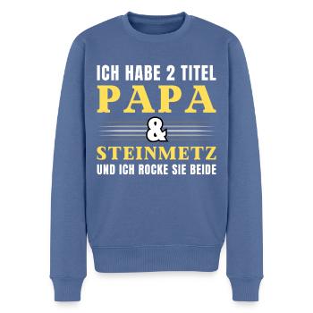 Ich habe 2 Titel Papa und Steinmetz - Männer Premium Bio Pullover - Taubenblau - Vorne - Nico (187cm)