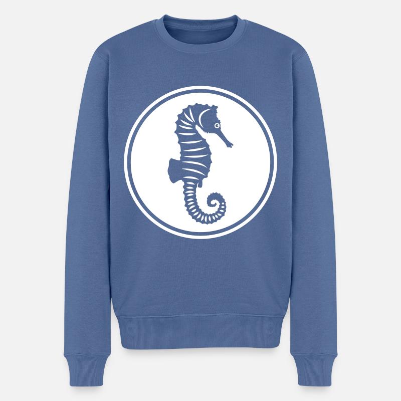 Hippocampe - Pull Premium bio Homme - bleu pigeon