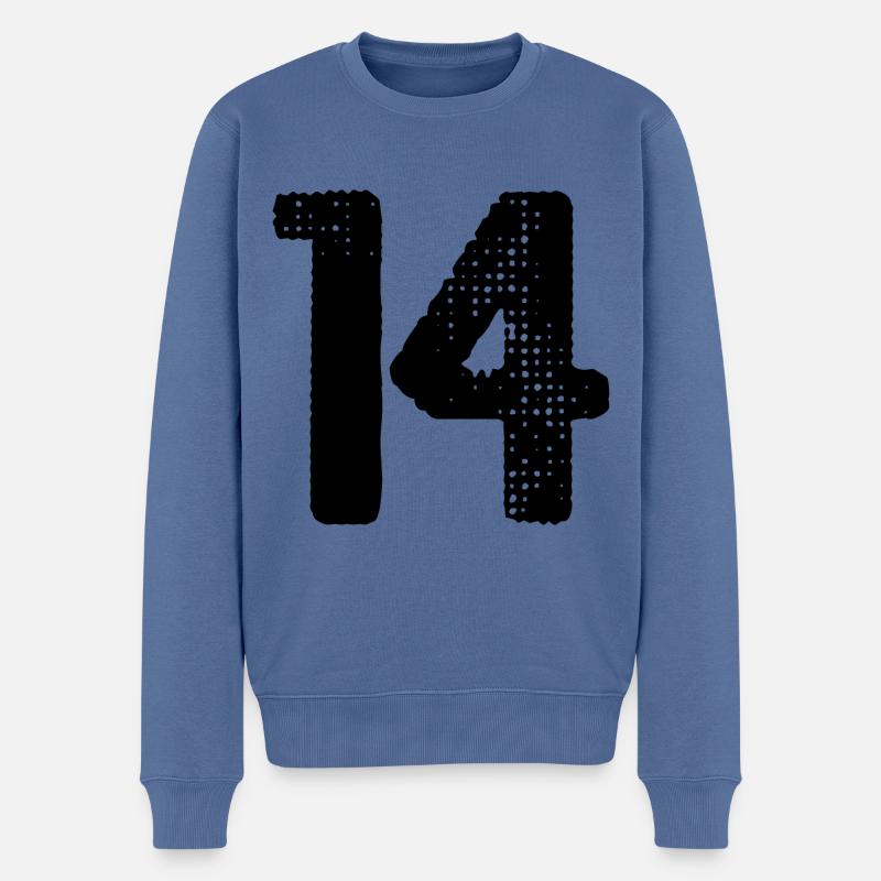 14 Zahl Trikot - Männer Premium Bio Pullover - Taubenblau