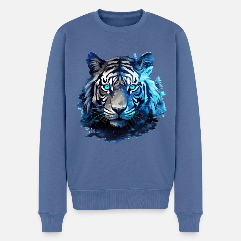 Tiger - Männer Premium Bio Pullover - Taubenblau