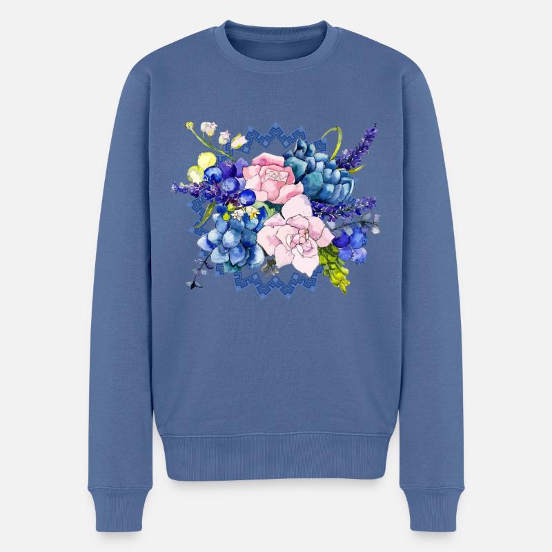 fleurs - Pull Premium bio Homme - bleu pigeon