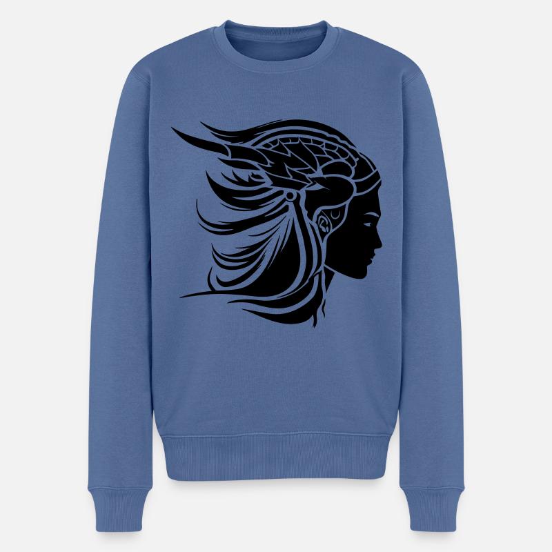 Wikinger Frau Viking Kriegerin - Männer Premium Bio Pullover - Taubenblau