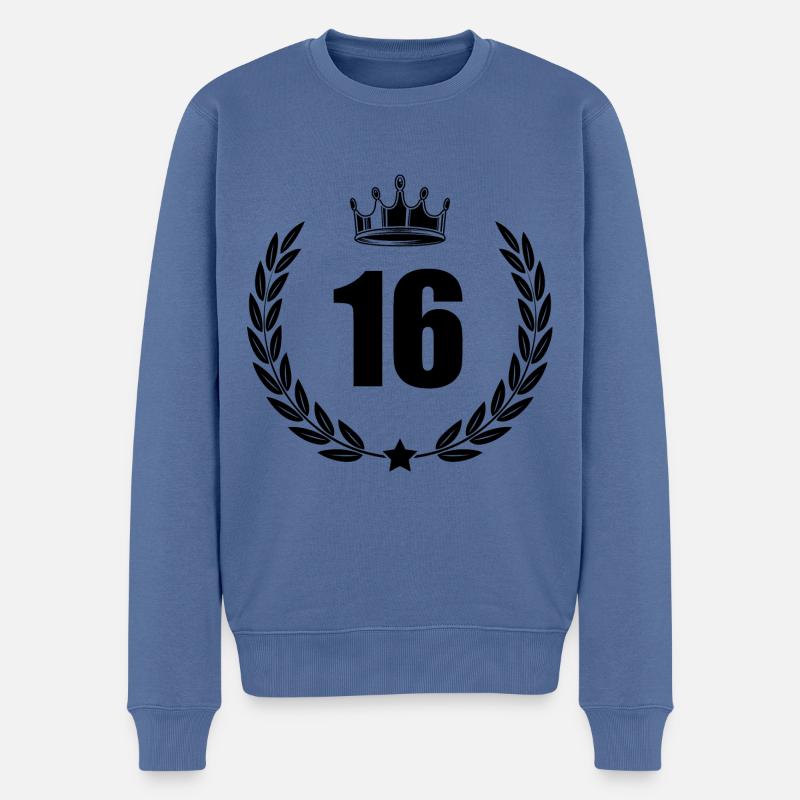 16 Couronne numérique - Pull Premium bio Homme - bleu pigeon