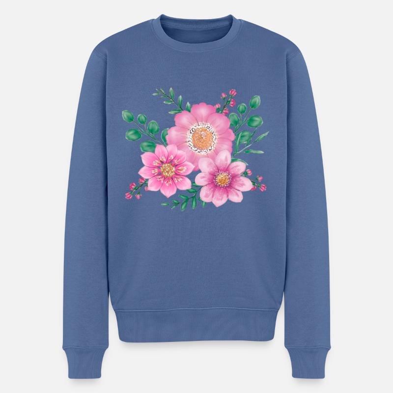 fleurs - Pull Premium bio Homme - bleu pigeon