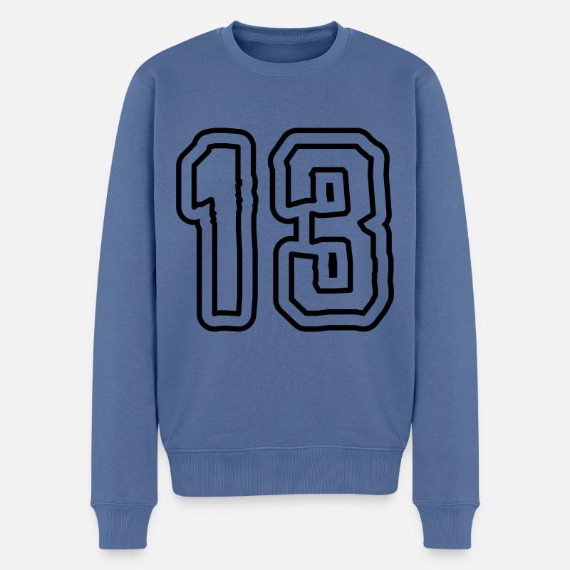 13 Symbole numérique - Pull Premium bio Homme - bleu pigeon