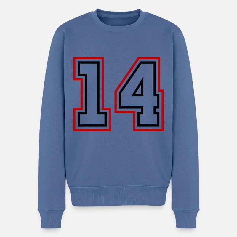 14 Zahl nummer - Männer Premium Bio Pullover - Taubenblau