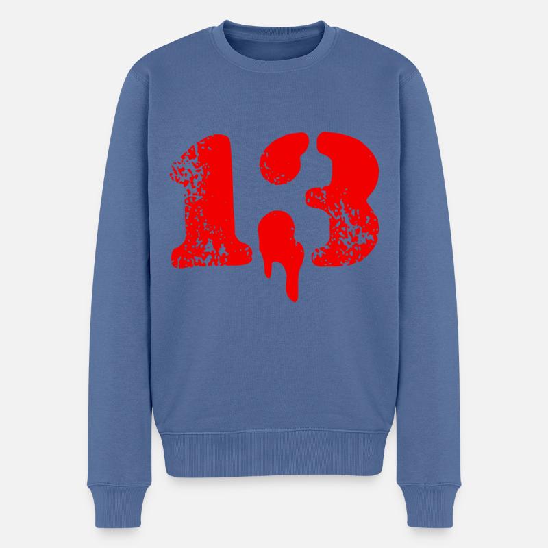 13 Symbole numérique - Pull Premium bio Homme - bleu pigeon