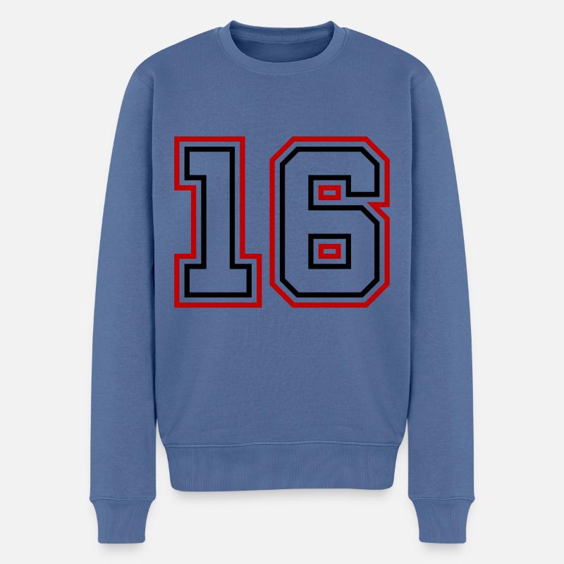 16 Zahl nummer - Männer Premium Bio Pullover - Taubenblau