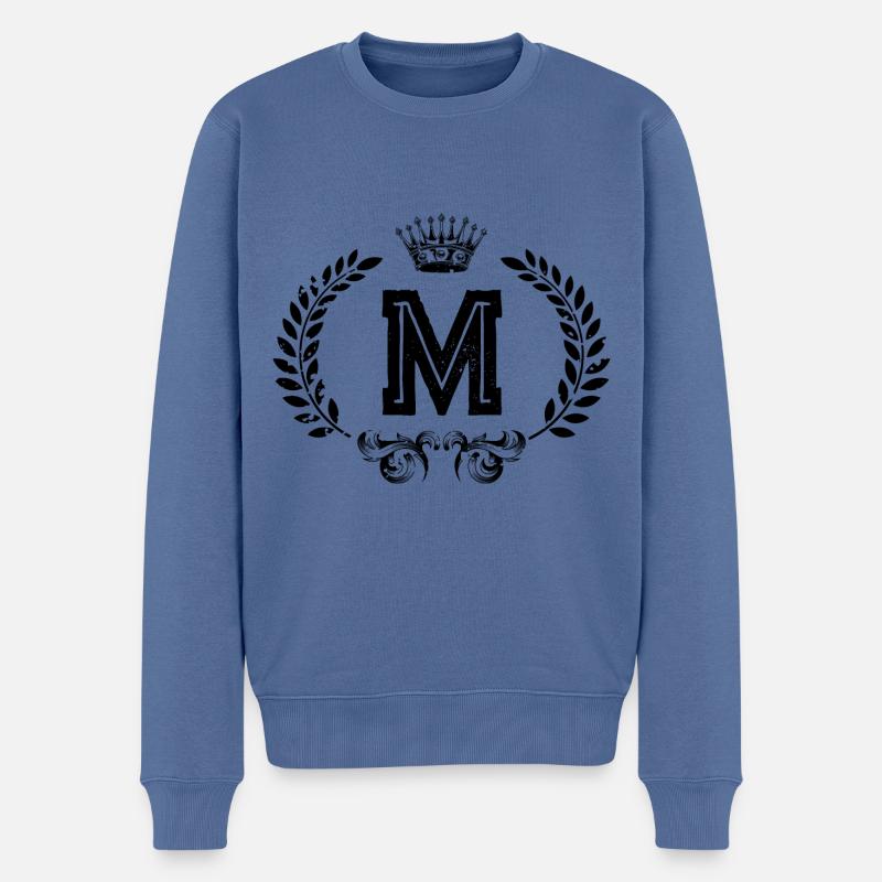 M lettre couronne - Pull Premium bio Homme - bleu pigeon