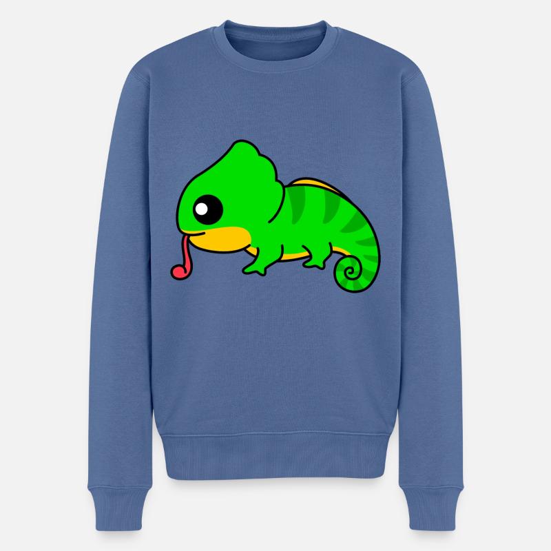 Chamäleon Comic Tier - Männer Premium Bio Pullover - Taubenblau