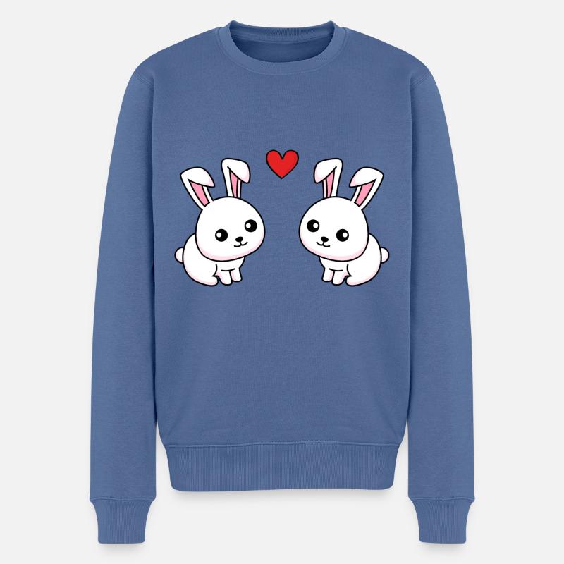 Hase Comic Paar Liebe - Männer Premium Bio Pullover - Taubenblau