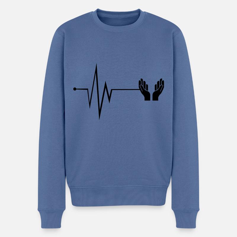 Hände Puls - Männer Premium Bio Pullover - Taubenblau