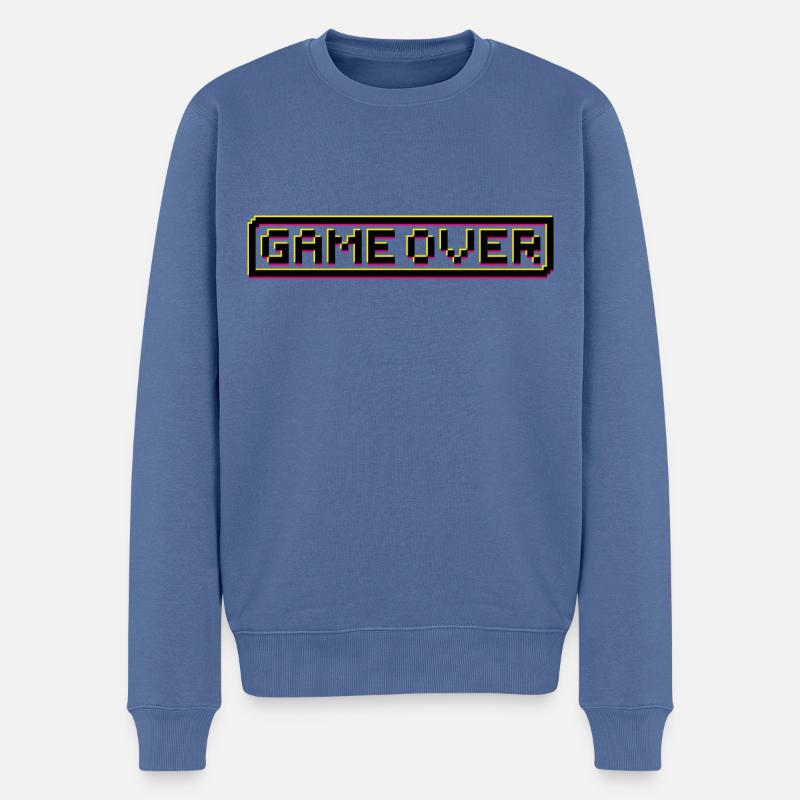 Game Over Retro Schriftzug - Männer Premium Bio Pullover - Taubenblau