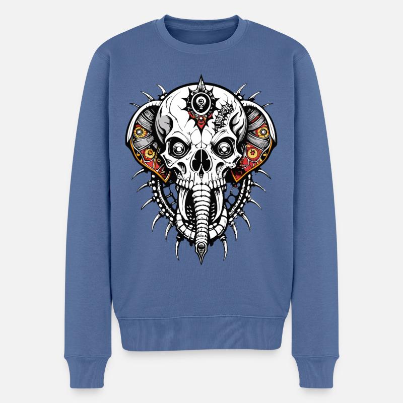 Elephant Skull // Totenkopf Indien Elefant FS0070 - Männer Premium Bio Pullover - Taubenblau