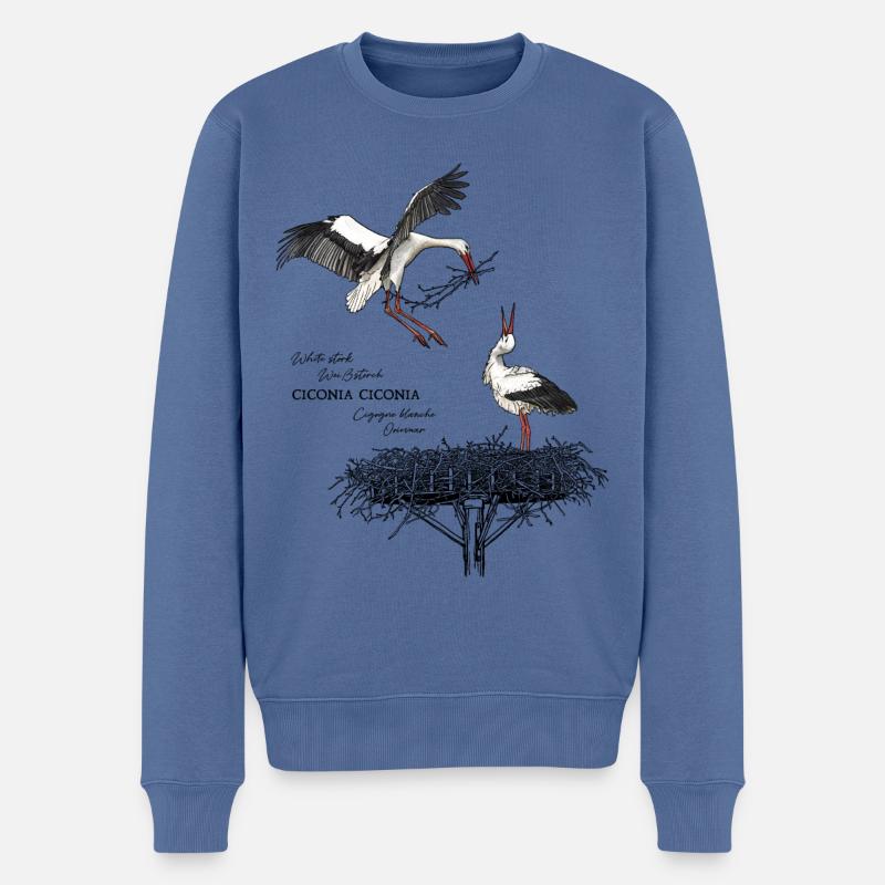 Cigognes blanches au nid - Pull Premium bio Homme - bleu pigeon