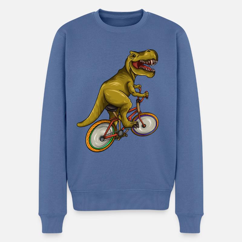 T Rex Riding Bicycle - Lustiger Dinosaurier-Radfahrer - Männer Premium Bio Pullover - Taubenblau