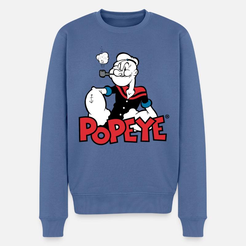 Popeye Logo Mit Zwinkerndem Popeye - Männer Premium Bio Pullover - Taubenblau