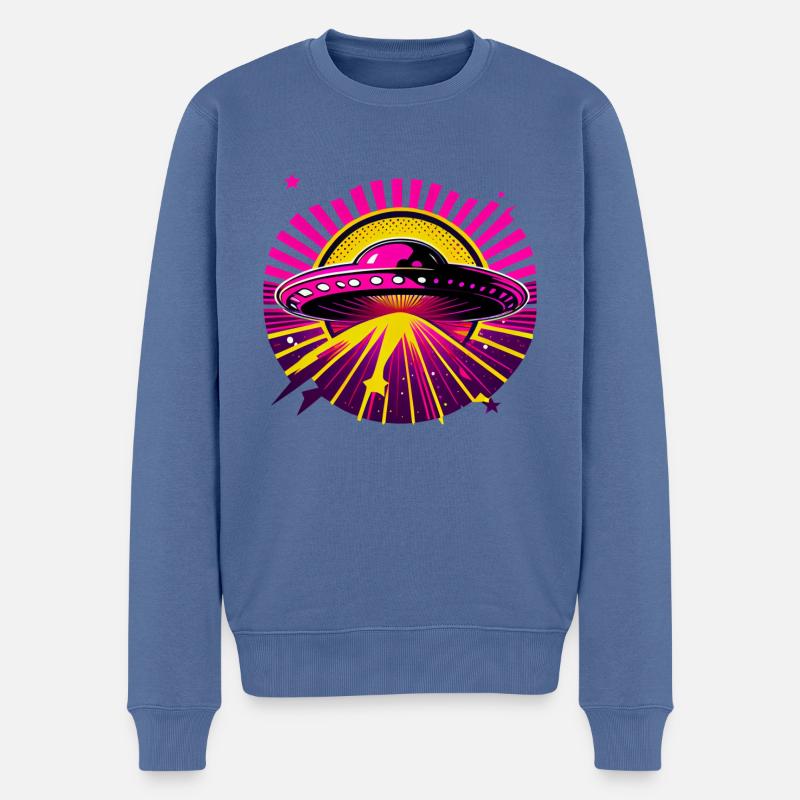 Poppiges Magenta Ufo mit Sternen - Männer Premium Bio Pullover - Taubenblau