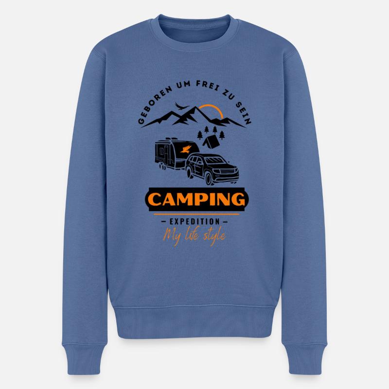Camping-Wohnwagen & Camping Freunde - Männer Premium Bio Pullover - Taubenblau