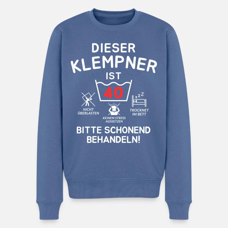 Dieser Klempner ist 40. Schonend behandeln! - Männer Premium Bio Pullover - Taubenblau