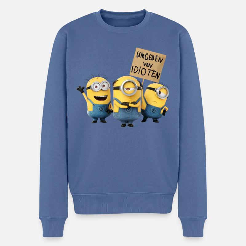 Minions Mit Schild Umgeben Von Idioten - Männer Premium Bio Pullover - Taubenblau