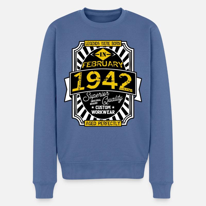 1942 FEBRUAR - Männer Premium Bio Pullover - Taubenblau