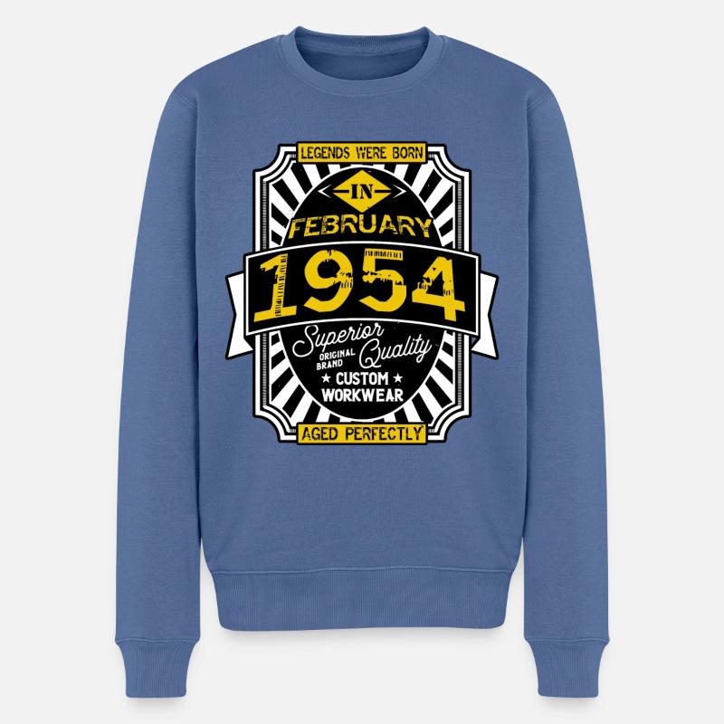 1954 FEBRUAR - Männer Premium Bio Pullover - Taubenblau