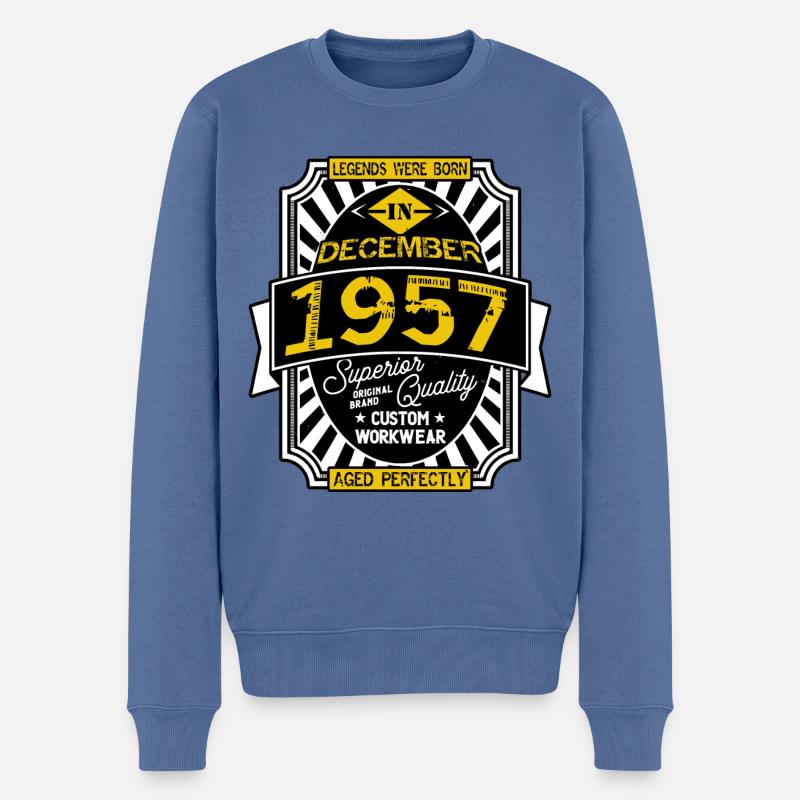 1957 DEZEMBER - Männer Premium Bio Pullover - Taubenblau