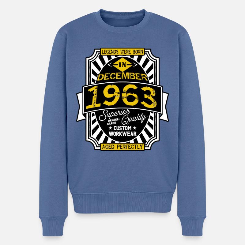 1963 DEZEMBER - Männer Premium Bio Pullover - Taubenblau