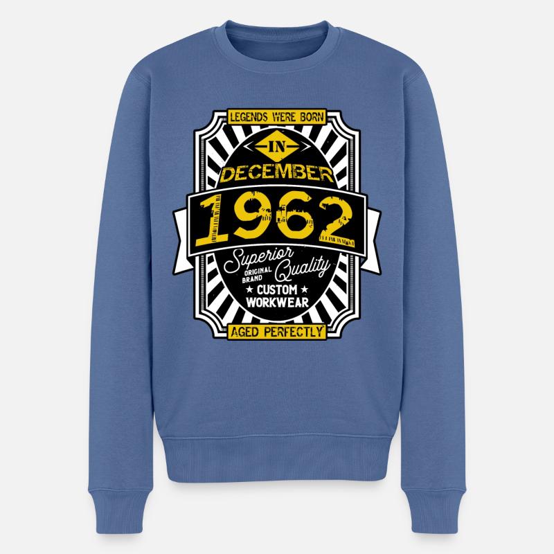1962 DEZEMBER - Männer Premium Bio Pullover - Taubenblau