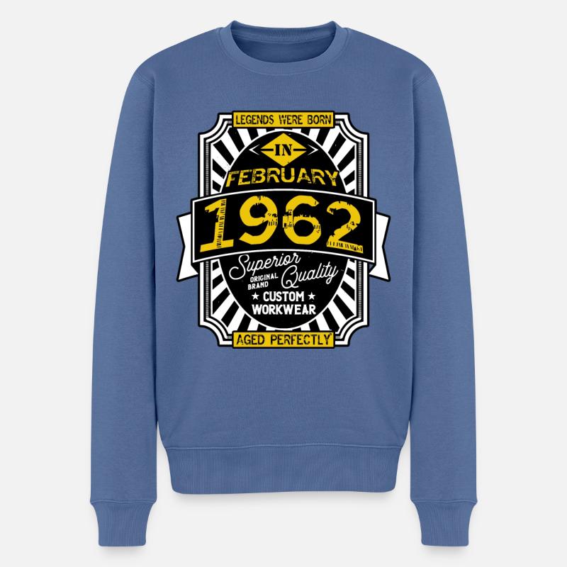1962 FEBRUAR - Männer Premium Bio Pullover - Taubenblau