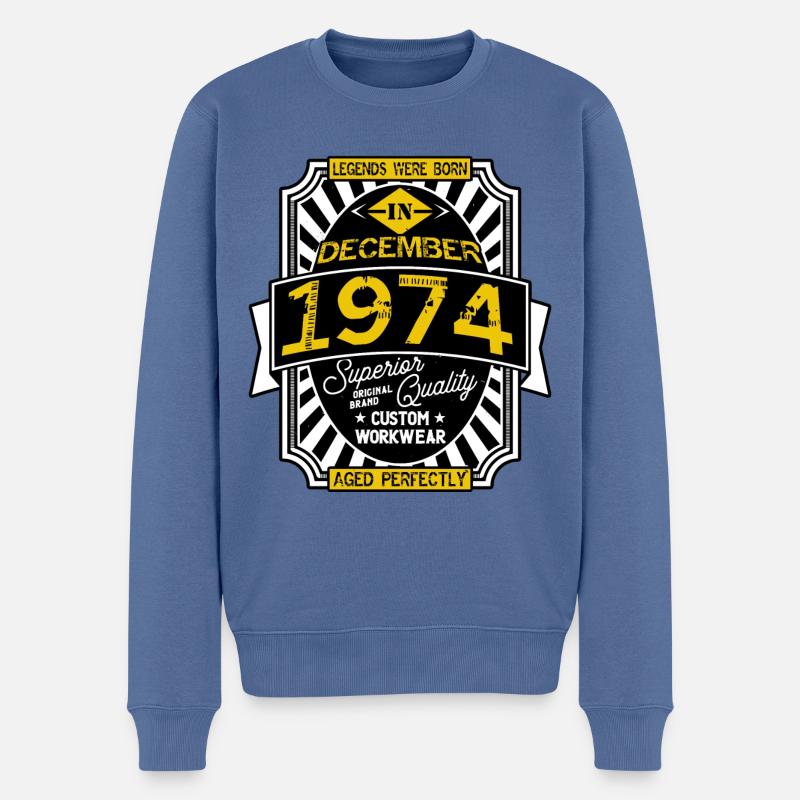 1974 DEZEMBER - Männer Premium Bio Pullover - Taubenblau
