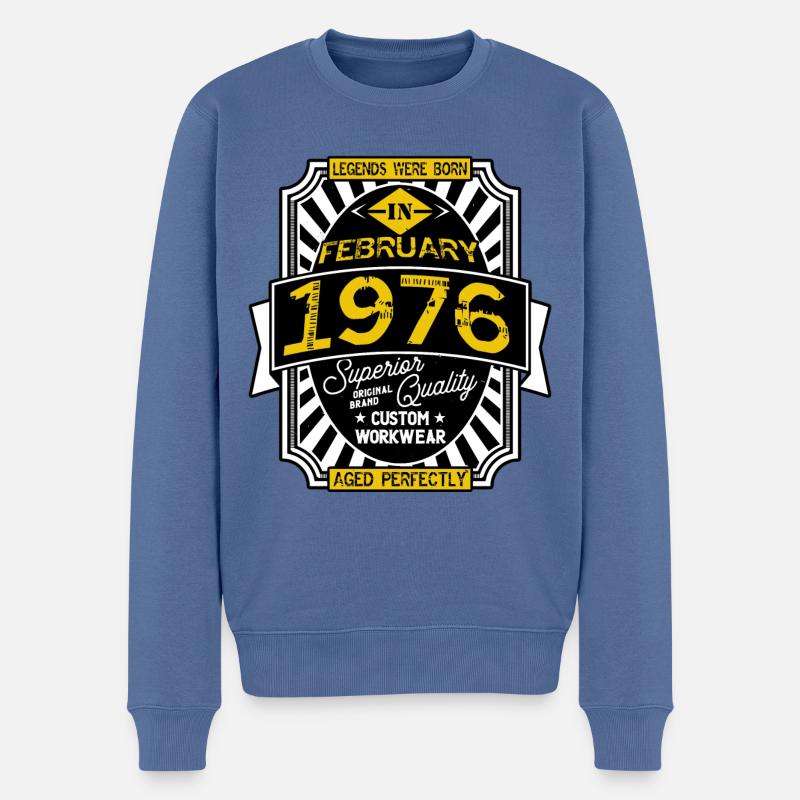 1976 FEBRUAR - Männer Premium Bio Pullover - Taubenblau