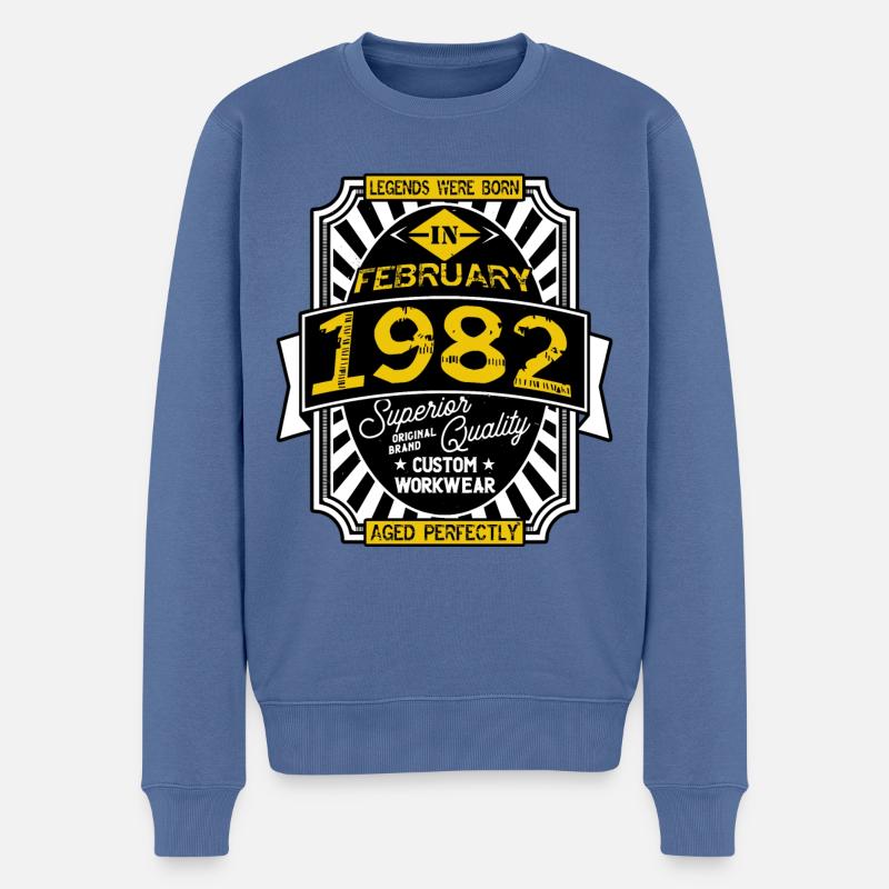 1982 FEBRUAR - Männer Premium Bio Pullover - Taubenblau