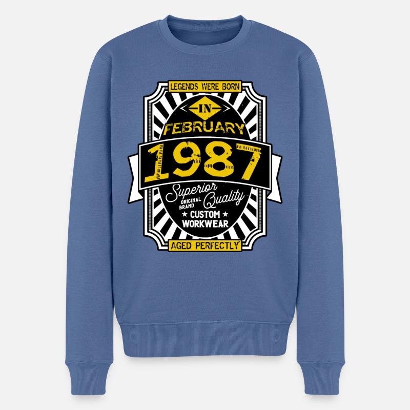 1987 FEBRUAR - Männer Premium Bio Pullover - Taubenblau