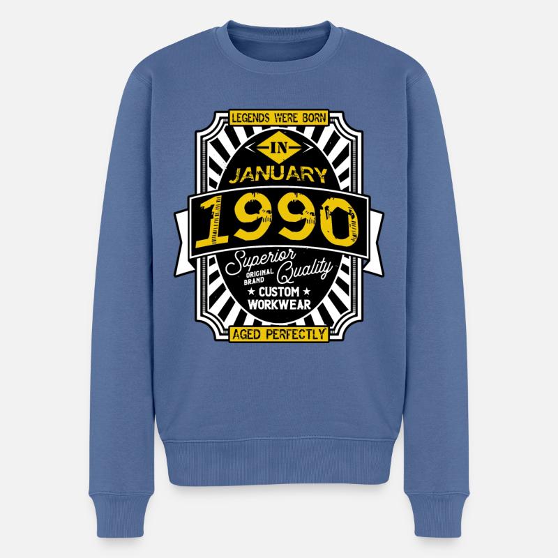 1990 JANUARY - Pull Premium bio Homme - bleu pigeon