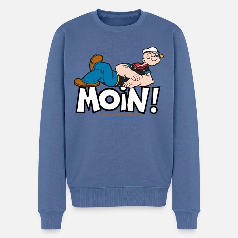 Popeye Faulenzen Mit Schrift Moin! - Männer Premium Bio Pullover - Taubenblau