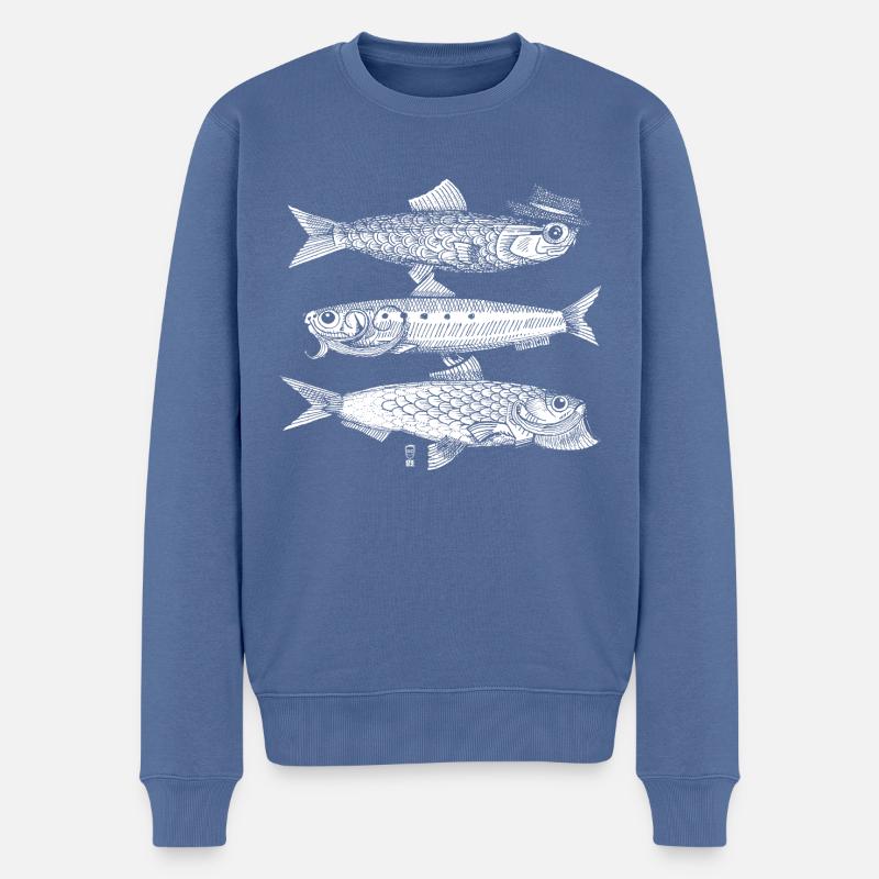 3 Poissons - blanc - Pull Premium bio Homme - bleu pigeon