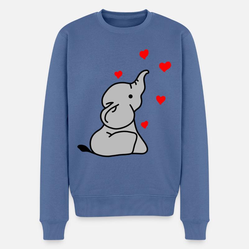 Elefant Herz Liebe - Männer Premium Bio Pullover - Taubenblau