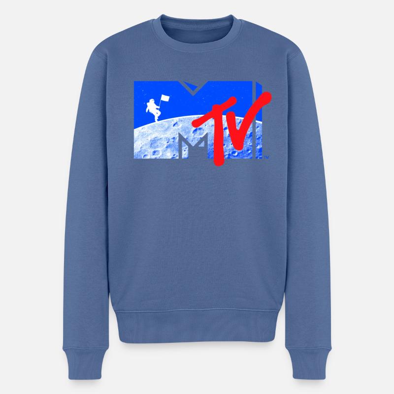 MTV Logo Cooles Mond-Design Mit Astronaut - Männer Premium Bio Pullover - Taubenblau