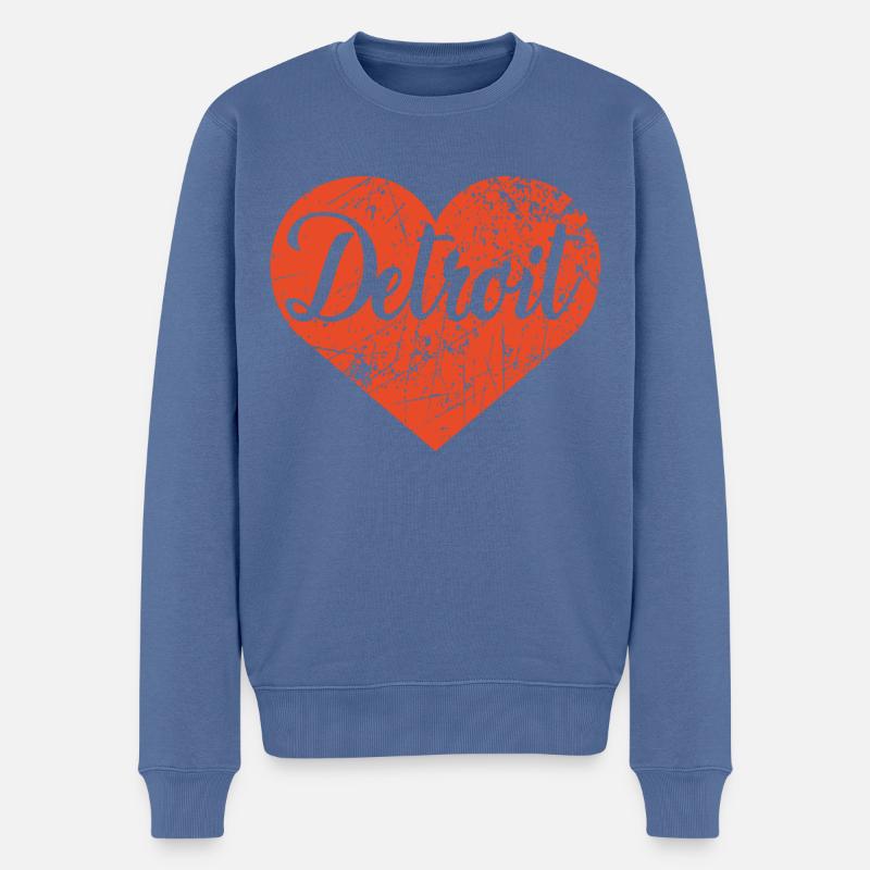 Detroit Herz - Männer Premium Bio Pullover - Taubenblau