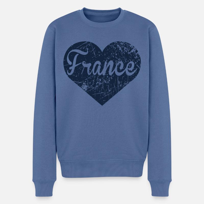 France Herz - Männer Premium Bio Pullover - Taubenblau