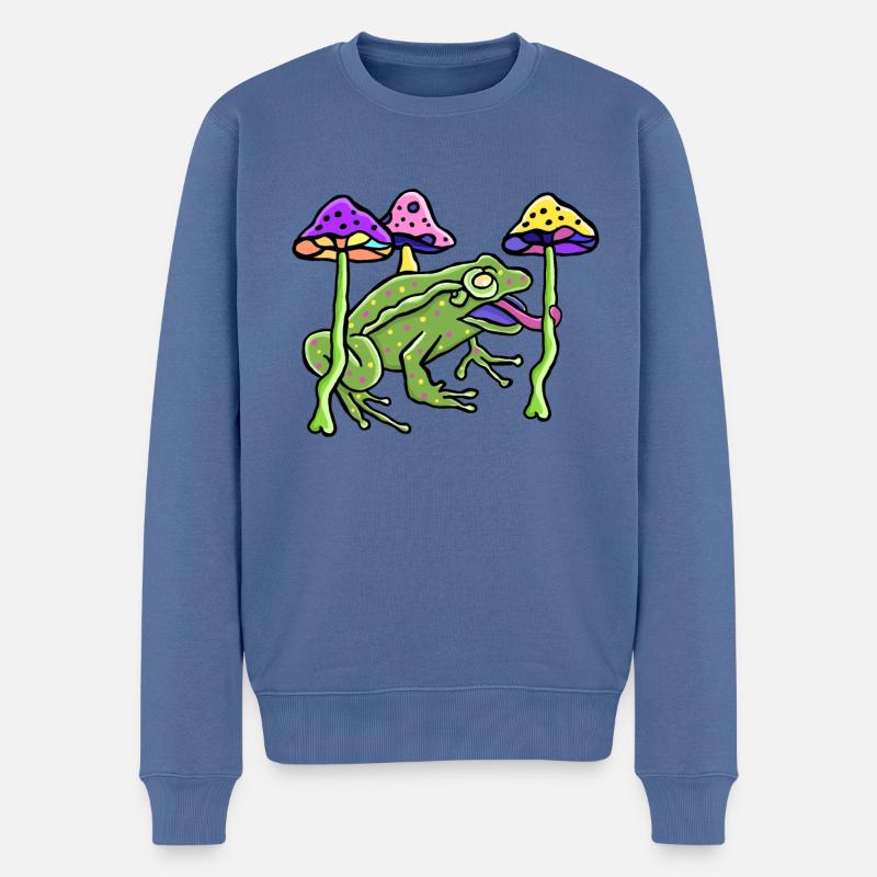 Psychoaktive Pilze mit Frosch - Männer Premium Bio Pullover - Taubenblau