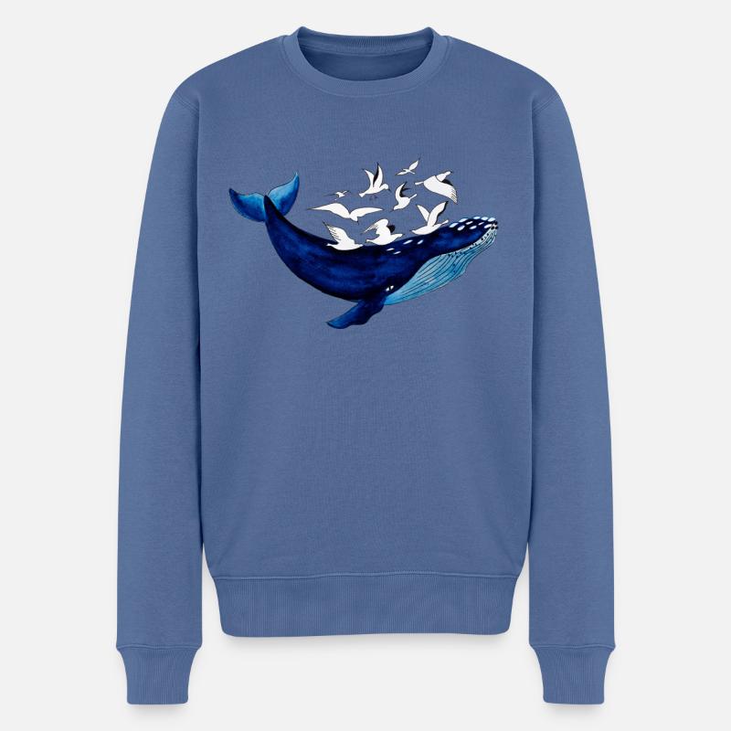 Wal und Möwen I Luft und Wasser - Männer Premium Bio Pullover - Taubenblau